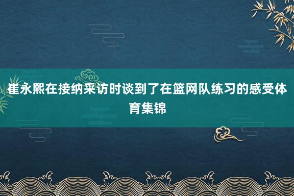 崔永熙在接纳采访时谈到了在篮网队练习的感受体育集锦