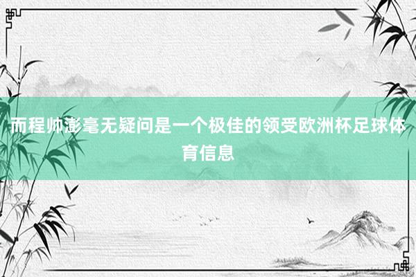 而程帅澎毫无疑问是一个极佳的领受欧洲杯足球体育信息