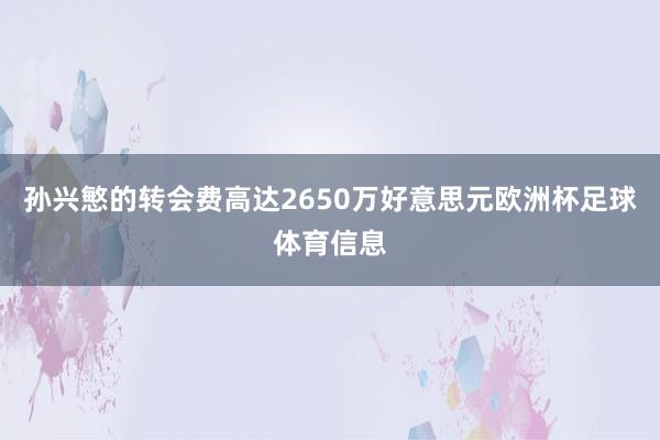 孙兴慜的转会费高达2650万好意思元欧洲杯足球体育信息