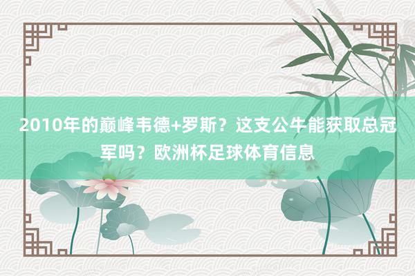 2010年的巅峰韦德+罗斯？这支公牛能获取总冠军吗？欧洲杯足球体育信息